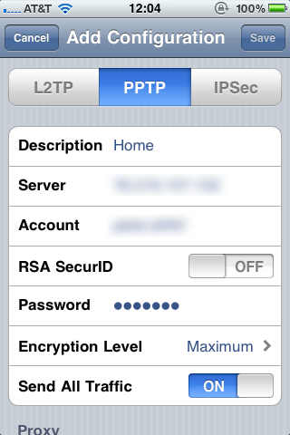 iOS PPTP VPN Configuration