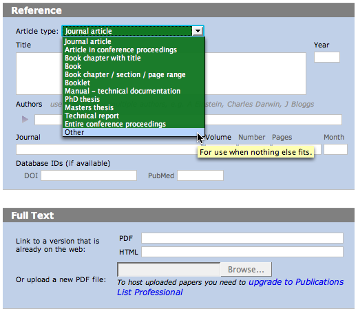 PublicationList single item entry