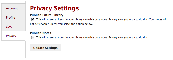 Zotero Privacy Settings