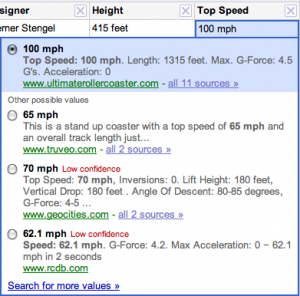 Google Squared results cell