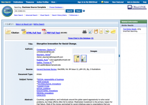 EBSCOhost screen for Christensen article