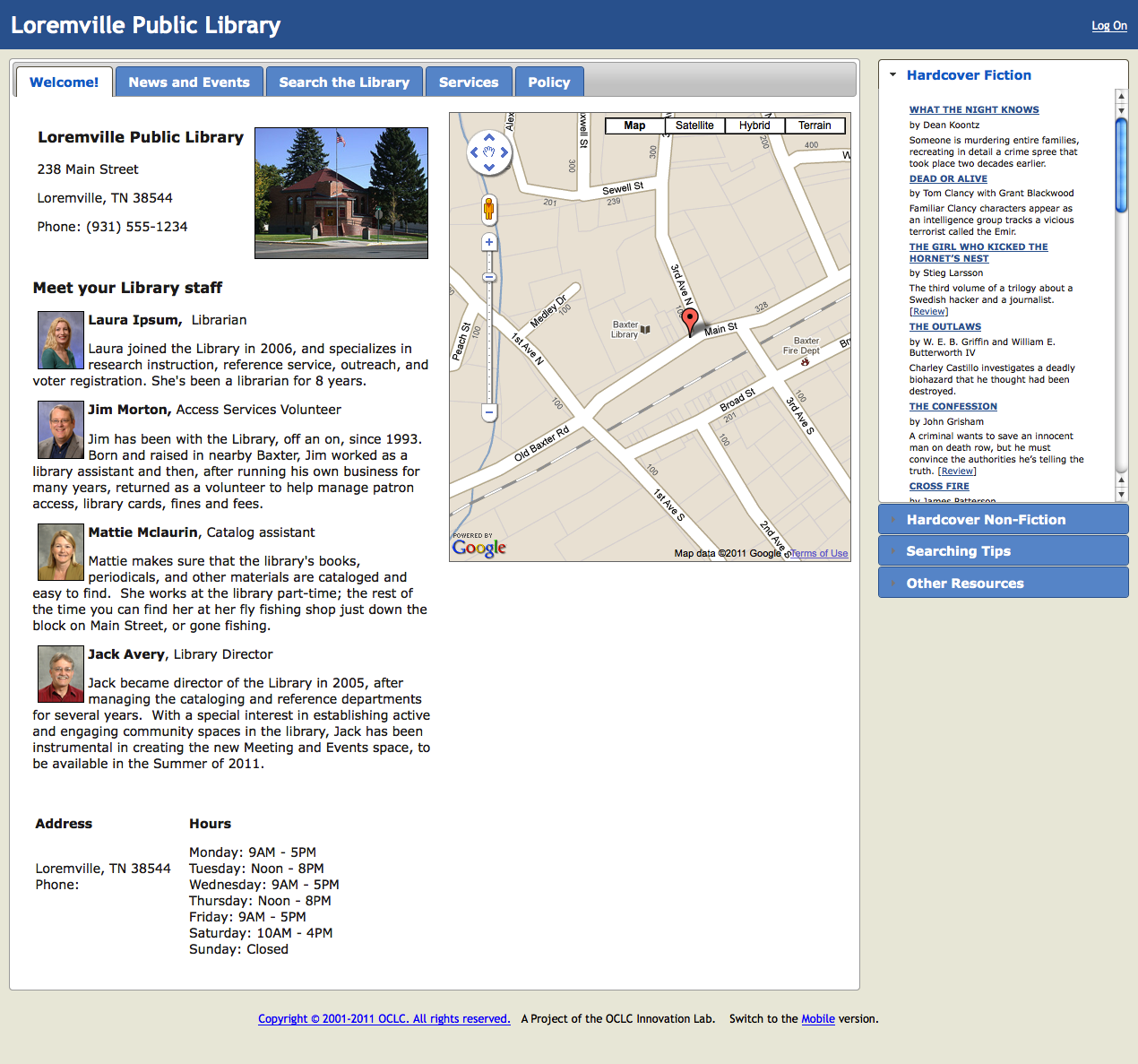 Screenshot of Sample Library Website