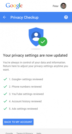 The five areas that Google offers when you run the 'Privacy Checkup'