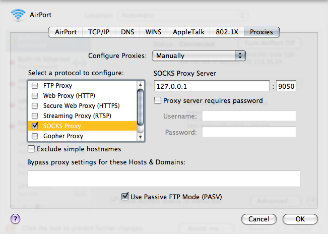 MacOSX 10.5 Proxy screen